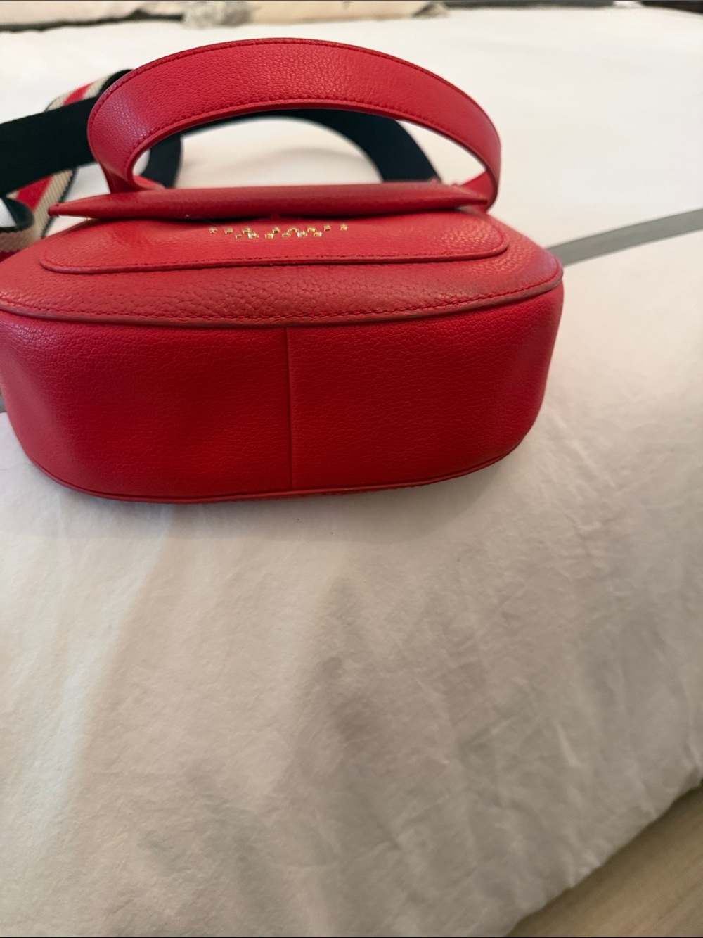 Ted Baker Bright Red Pebbled Leather Crossbody with Striped Strap - Picture 7 of 7